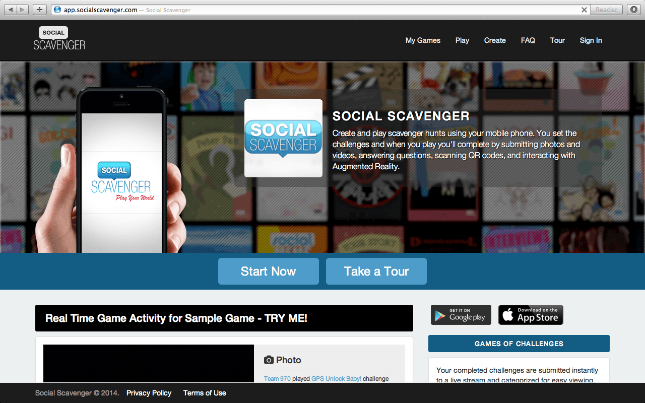 Social Scavenger responsive desktop application screen.