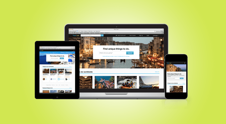 Tourlust travel activities landing page.